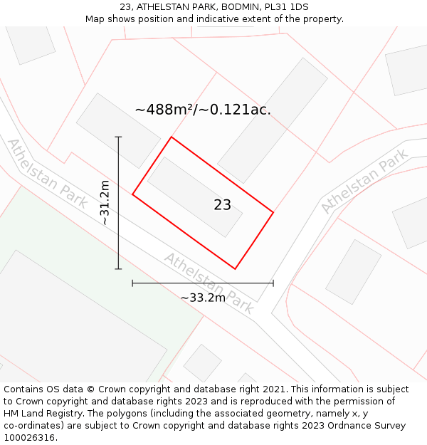 23, ATHELSTAN PARK, BODMIN, PL31 1DS: Plot and title map