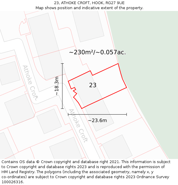 23, ATHOKE CROFT, HOOK, RG27 9UE: Plot and title map