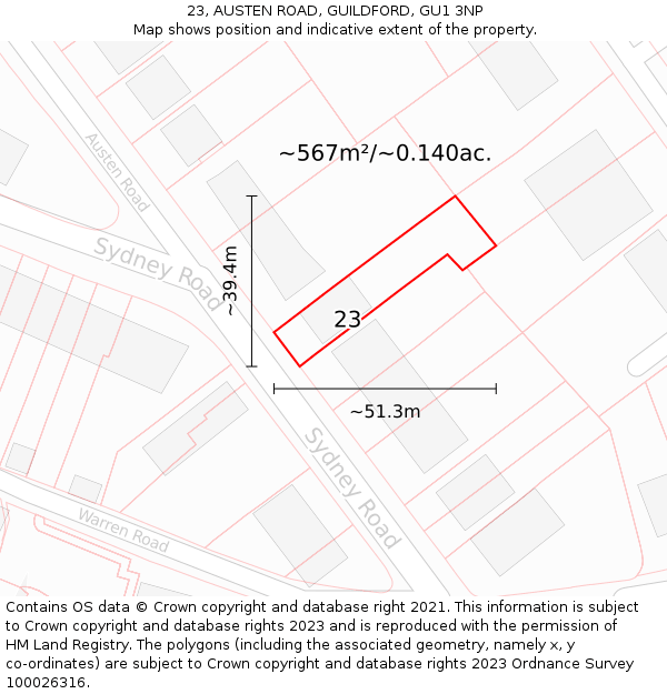 23, AUSTEN ROAD, GUILDFORD, GU1 3NP: Plot and title map