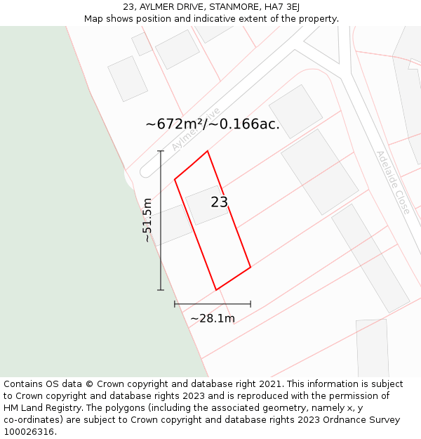 23, AYLMER DRIVE, STANMORE, HA7 3EJ: Plot and title map