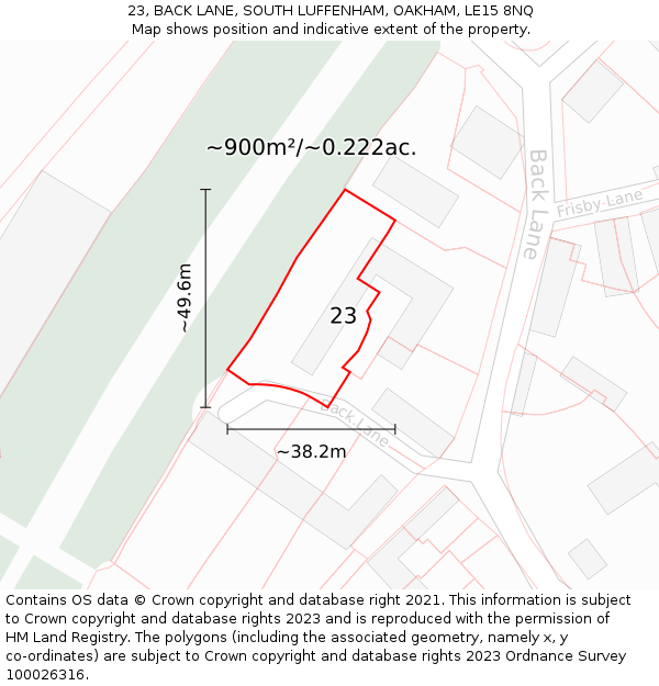 23, BACK LANE, SOUTH LUFFENHAM, OAKHAM, LE15 8NQ: Plot and title map