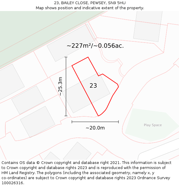 23, BAILEY CLOSE, PEWSEY, SN9 5HU: Plot and title map