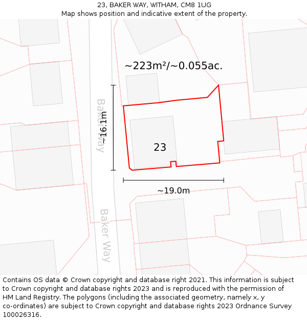 23, BAKER WAY, WITHAM, CM8 1UG: Plot and title map