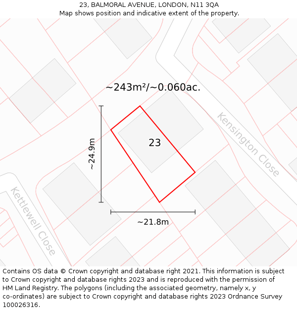 23, BALMORAL AVENUE, LONDON, N11 3QA: Plot and title map