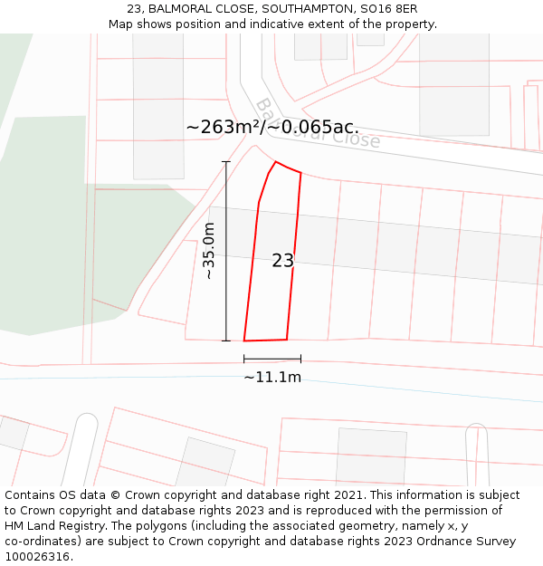 23, BALMORAL CLOSE, SOUTHAMPTON, SO16 8ER: Plot and title map