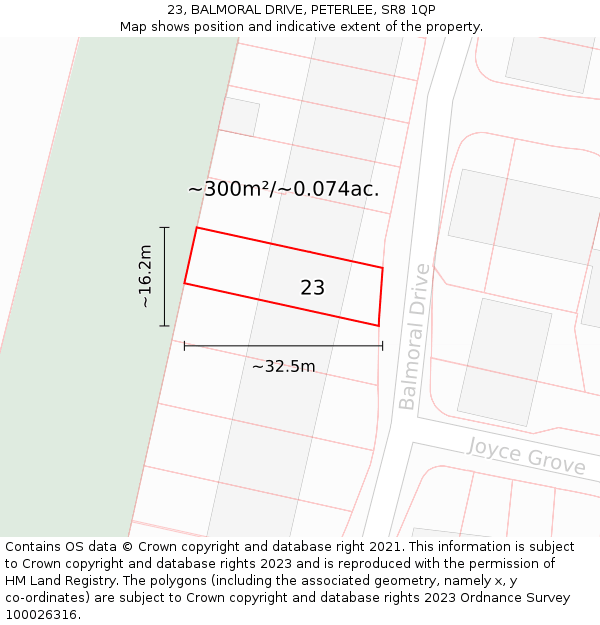 23, BALMORAL DRIVE, PETERLEE, SR8 1QP: Plot and title map