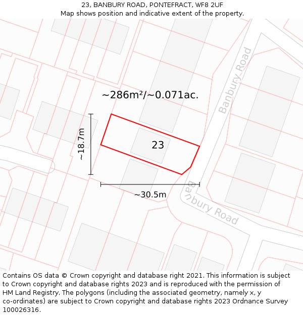 23, BANBURY ROAD, PONTEFRACT, WF8 2UF: Plot and title map