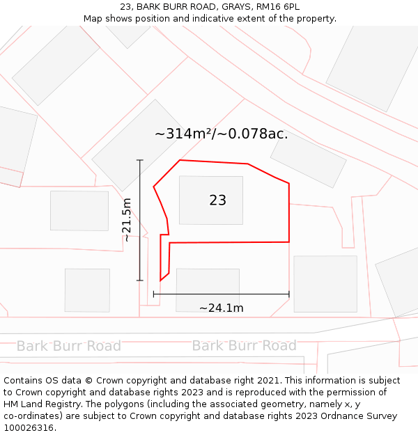 23, BARK BURR ROAD, GRAYS, RM16 6PL: Plot and title map