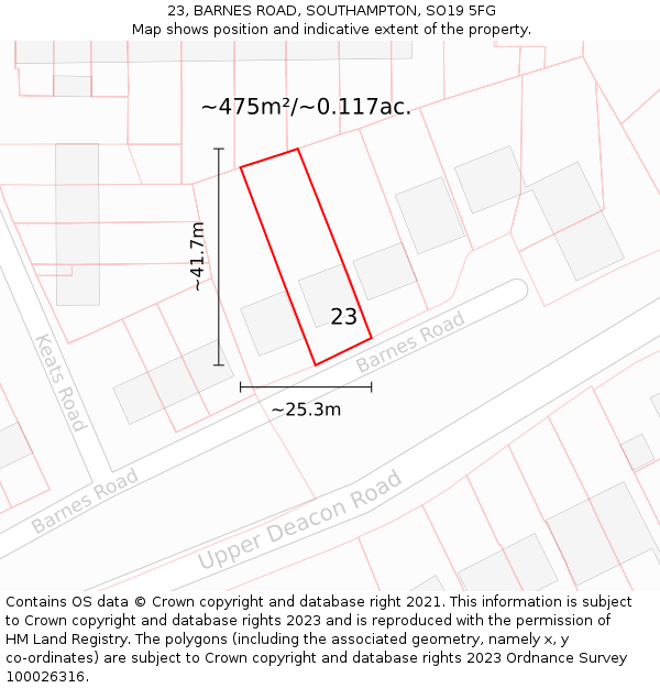 23, BARNES ROAD, SOUTHAMPTON, SO19 5FG: Plot and title map