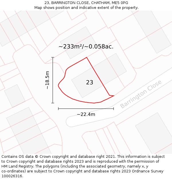 23, BARRINGTON CLOSE, CHATHAM, ME5 0PG: Plot and title map