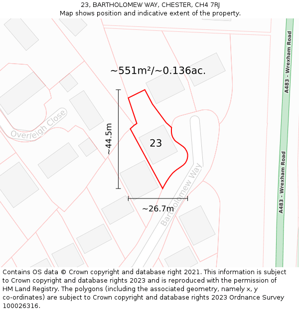 23, BARTHOLOMEW WAY, CHESTER, CH4 7RJ: Plot and title map