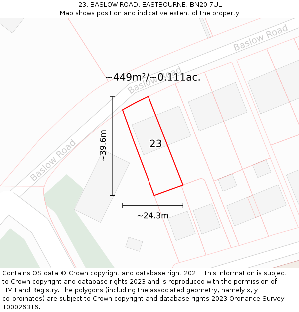 23, BASLOW ROAD, EASTBOURNE, BN20 7UL: Plot and title map