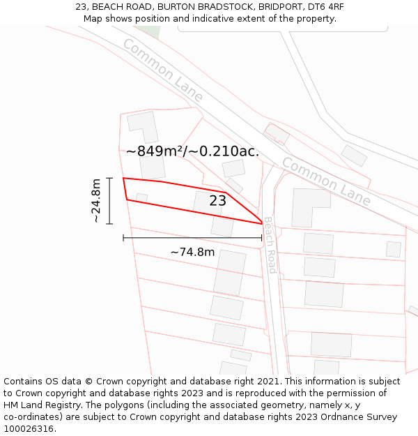 23, BEACH ROAD, BURTON BRADSTOCK, BRIDPORT, DT6 4RF: Plot and title map