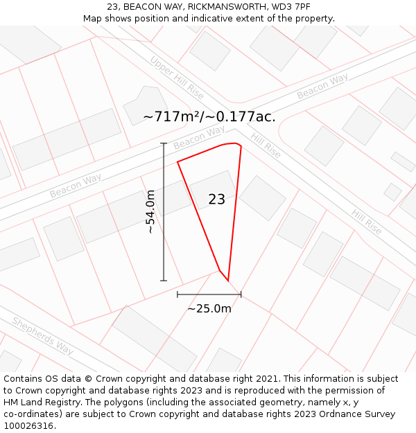 23, BEACON WAY, RICKMANSWORTH, WD3 7PF: Plot and title map