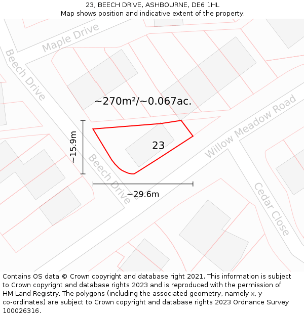 23, BEECH DRIVE, ASHBOURNE, DE6 1HL: Plot and title map