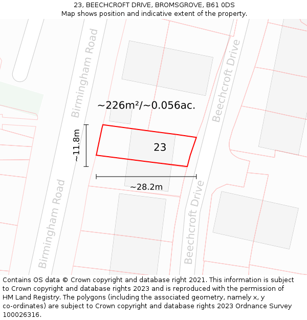 23, BEECHCROFT DRIVE, BROMSGROVE, B61 0DS: Plot and title map