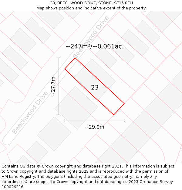 23, BEECHWOOD DRIVE, STONE, ST15 0EH: Plot and title map