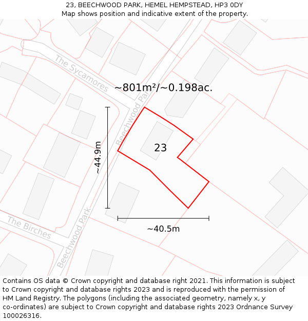 23, BEECHWOOD PARK, HEMEL HEMPSTEAD, HP3 0DY: Plot and title map