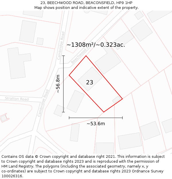 23, BEECHWOOD ROAD, BEACONSFIELD, HP9 1HP: Plot and title map