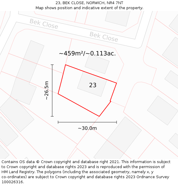23, BEK CLOSE, NORWICH, NR4 7NT: Plot and title map