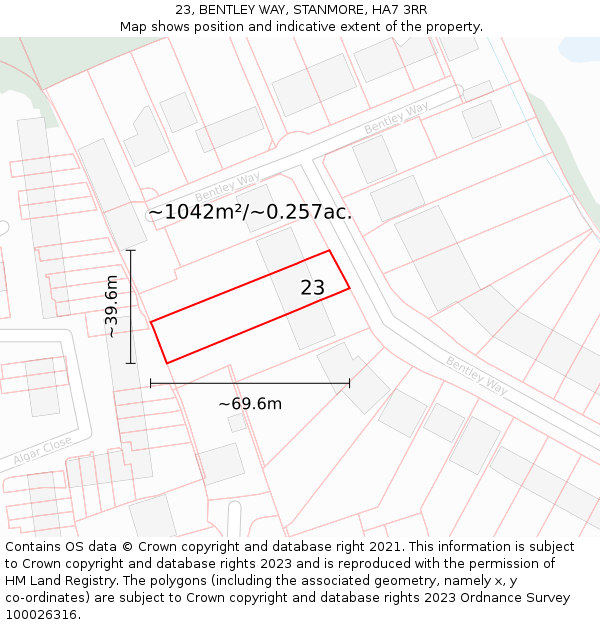 23, BENTLEY WAY, STANMORE, HA7 3RR: Plot and title map