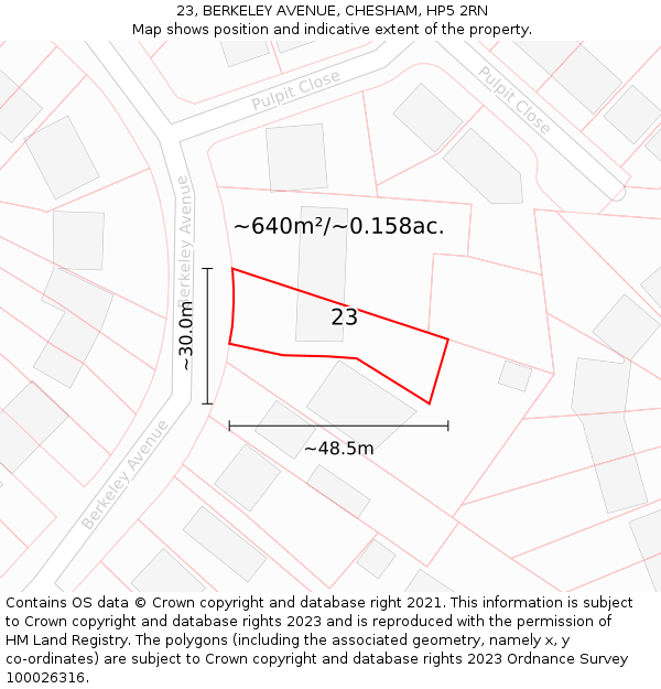 23, BERKELEY AVENUE, CHESHAM, HP5 2RN: Plot and title map