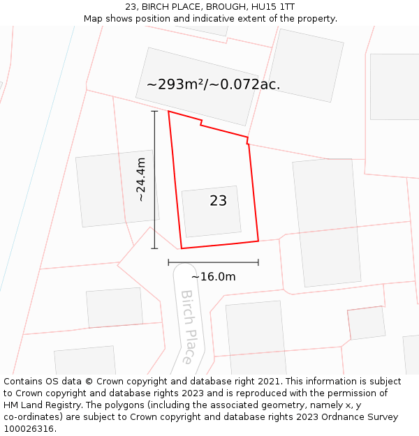 23, BIRCH PLACE, BROUGH, HU15 1TT: Plot and title map