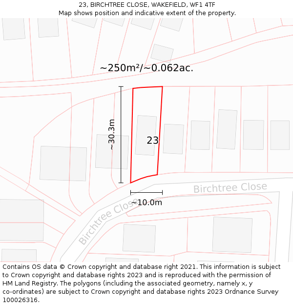 23, BIRCHTREE CLOSE, WAKEFIELD, WF1 4TF: Plot and title map