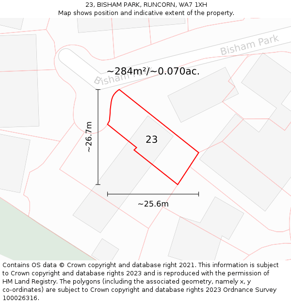 23, BISHAM PARK, RUNCORN, WA7 1XH: Plot and title map