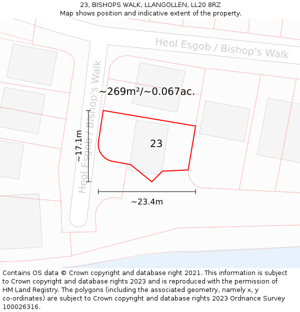 23, BISHOPS WALK, LLANGOLLEN, LL20 8RZ: Plot and title map