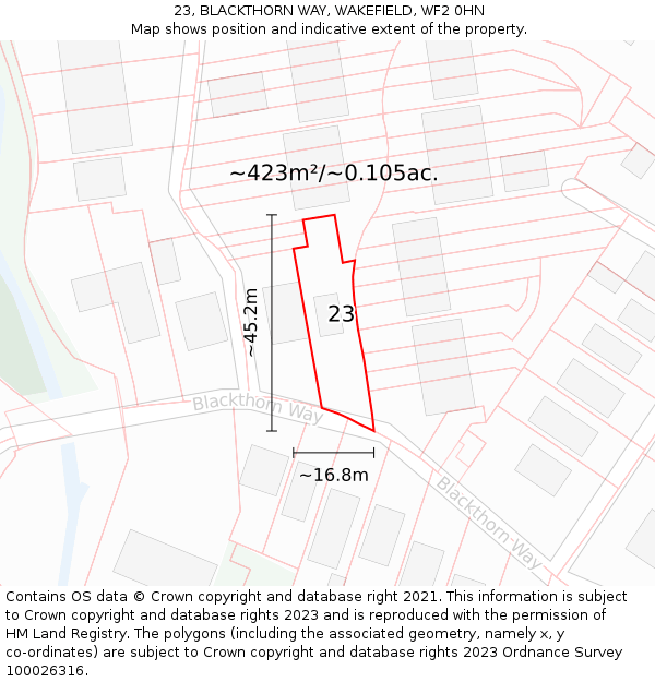 23, BLACKTHORN WAY, WAKEFIELD, WF2 0HN: Plot and title map