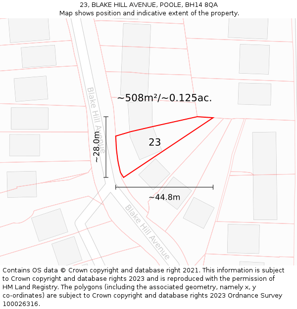 23, BLAKE HILL AVENUE, POOLE, BH14 8QA: Plot and title map