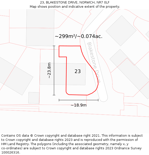 23, BLAKESTONE DRIVE, NORWICH, NR7 0LF: Plot and title map