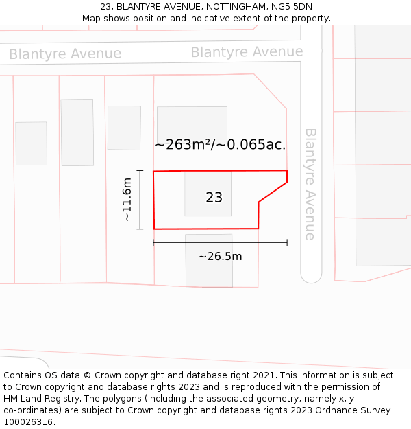 23, BLANTYRE AVENUE, NOTTINGHAM, NG5 5DN: Plot and title map