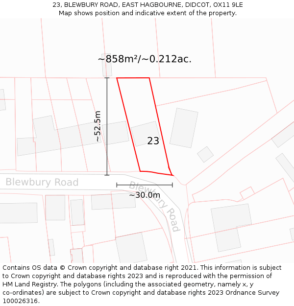 23, BLEWBURY ROAD, EAST HAGBOURNE, DIDCOT, OX11 9LE: Plot and title map