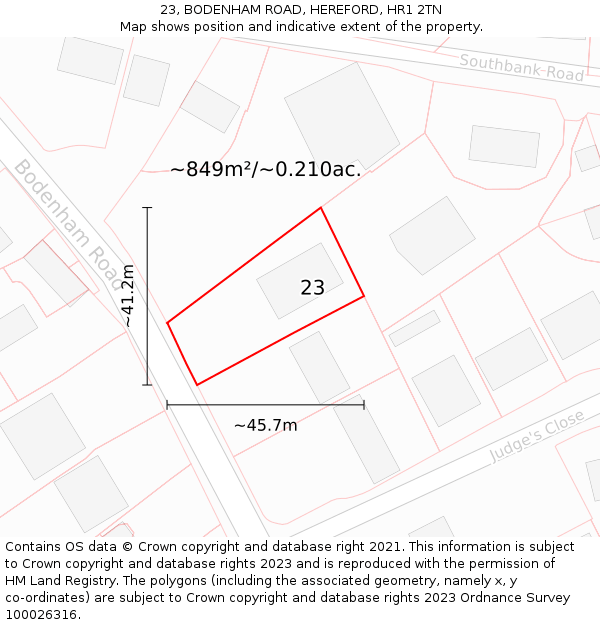 23, BODENHAM ROAD, HEREFORD, HR1 2TN: Plot and title map