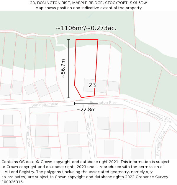 23, BONINGTON RISE, MARPLE BRIDGE, STOCKPORT, SK6 5DW: Plot and title map