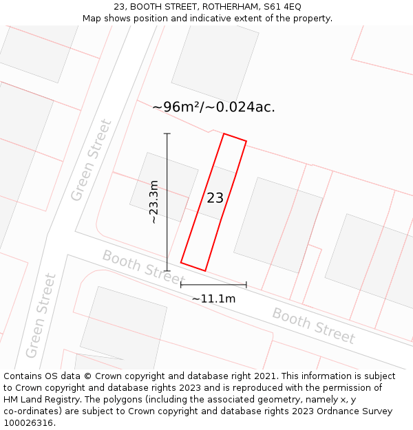 23, BOOTH STREET, ROTHERHAM, S61 4EQ: Plot and title map