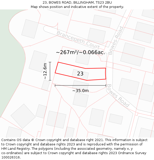 23, BOWES ROAD, BILLINGHAM, TS23 2BU: Plot and title map