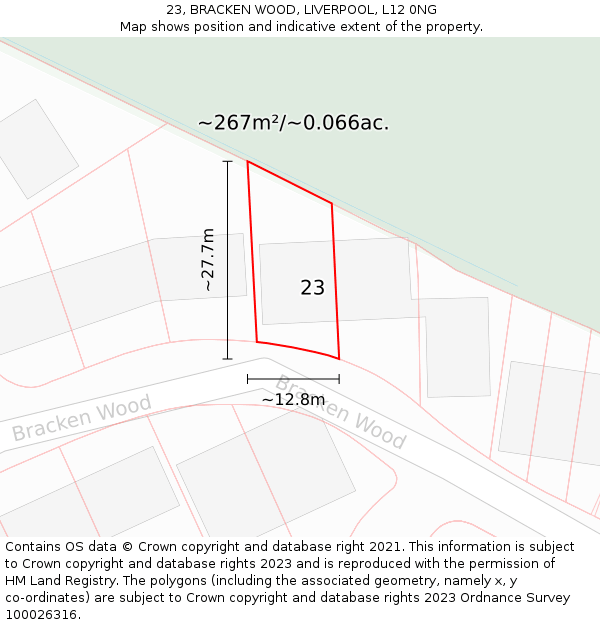 23, BRACKEN WOOD, LIVERPOOL, L12 0NG: Plot and title map