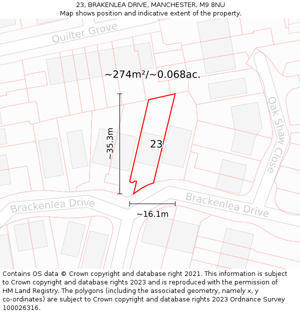 23, BRAKENLEA DRIVE, MANCHESTER, M9 8NU: Plot and title map