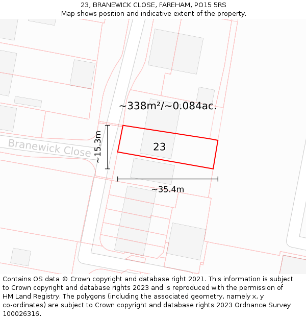 23, BRANEWICK CLOSE, FAREHAM, PO15 5RS: Plot and title map