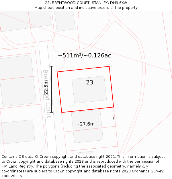 23, BRENTWOOD COURT, STANLEY, DH9 6XW: Plot and title map