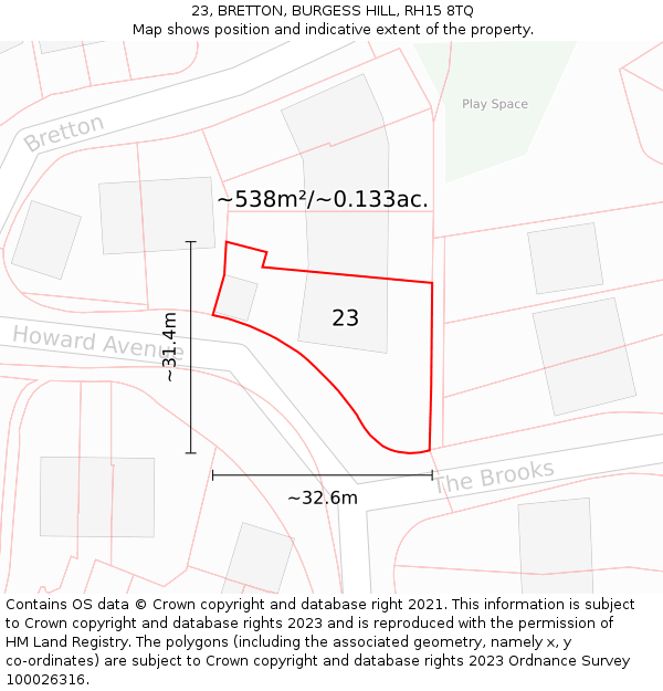 23, BRETTON, BURGESS HILL, RH15 8TQ: Plot and title map