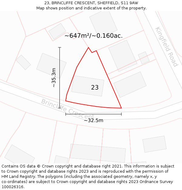 23, BRINCLIFFE CRESCENT, SHEFFIELD, S11 9AW: Plot and title map