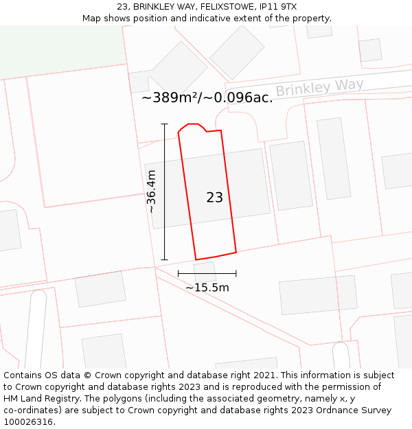 23, BRINKLEY WAY, FELIXSTOWE, IP11 9TX: Plot and title map