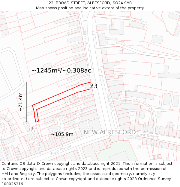 23, BROAD STREET, ALRESFORD, SO24 9AR: Plot and title map
