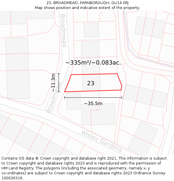 23, BROADMEAD, FARNBOROUGH, GU14 0RJ: Plot and title map