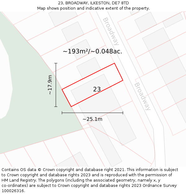 23, BROADWAY, ILKESTON, DE7 8TD: Plot and title map