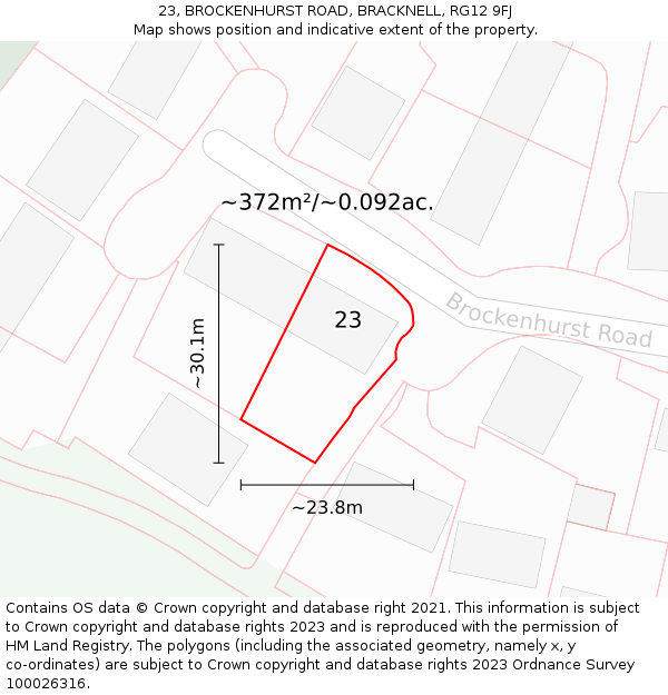 23, BROCKENHURST ROAD, BRACKNELL, RG12 9FJ: Plot and title map